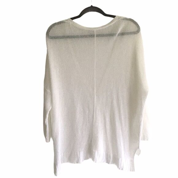 EILEEN FISHER Linen Knit V-Neck Button Front Cardigan Sweater White L - Picture 4 of 12